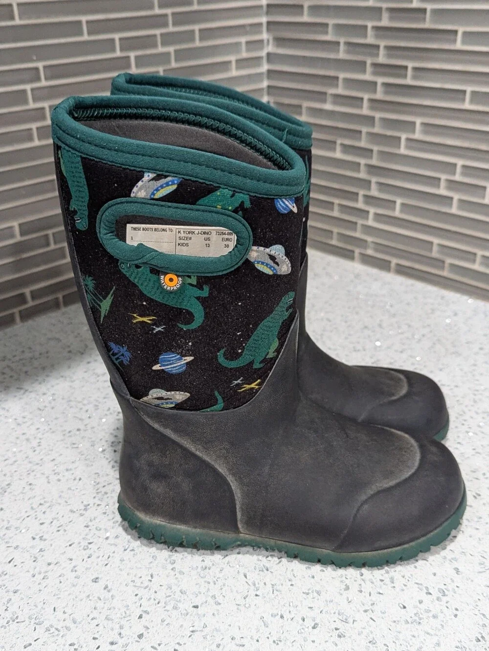 Bogs Kids York Black Green Dino Rainboots Waterproof Rain Boot Boys Size 13